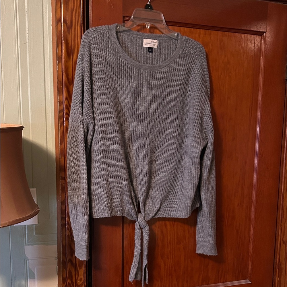 Gray Knit Tie-Front Sweater